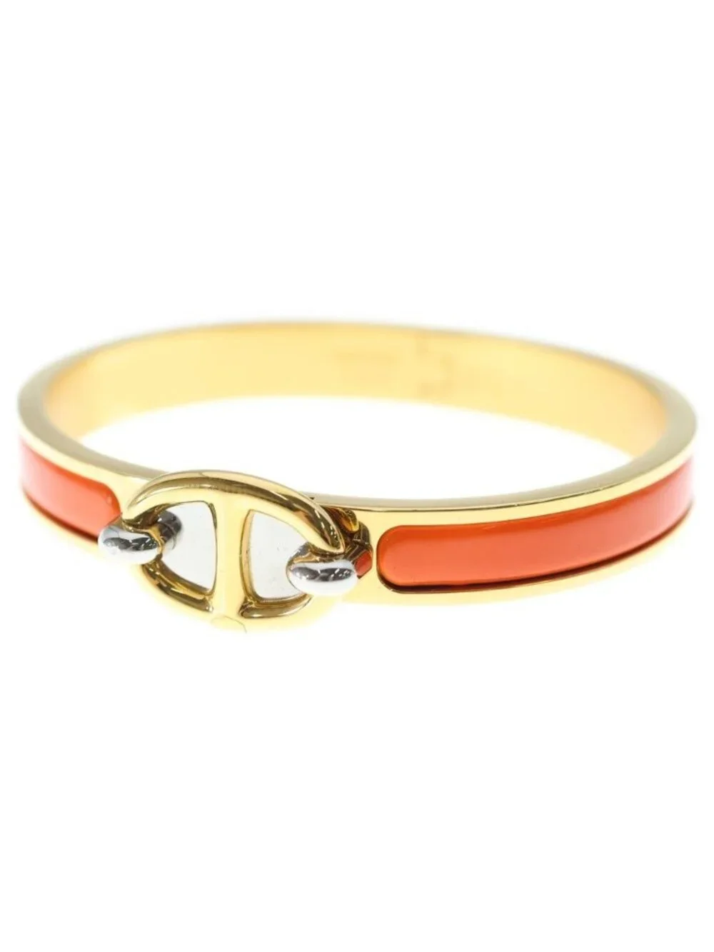 Hermes Mini Click Chaine D'ancre Bangle Bracelet Orange Gold